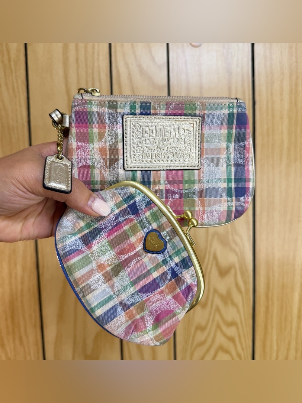 Vintage Coach Plaid Wristlet + Kiss-Lock Wallet